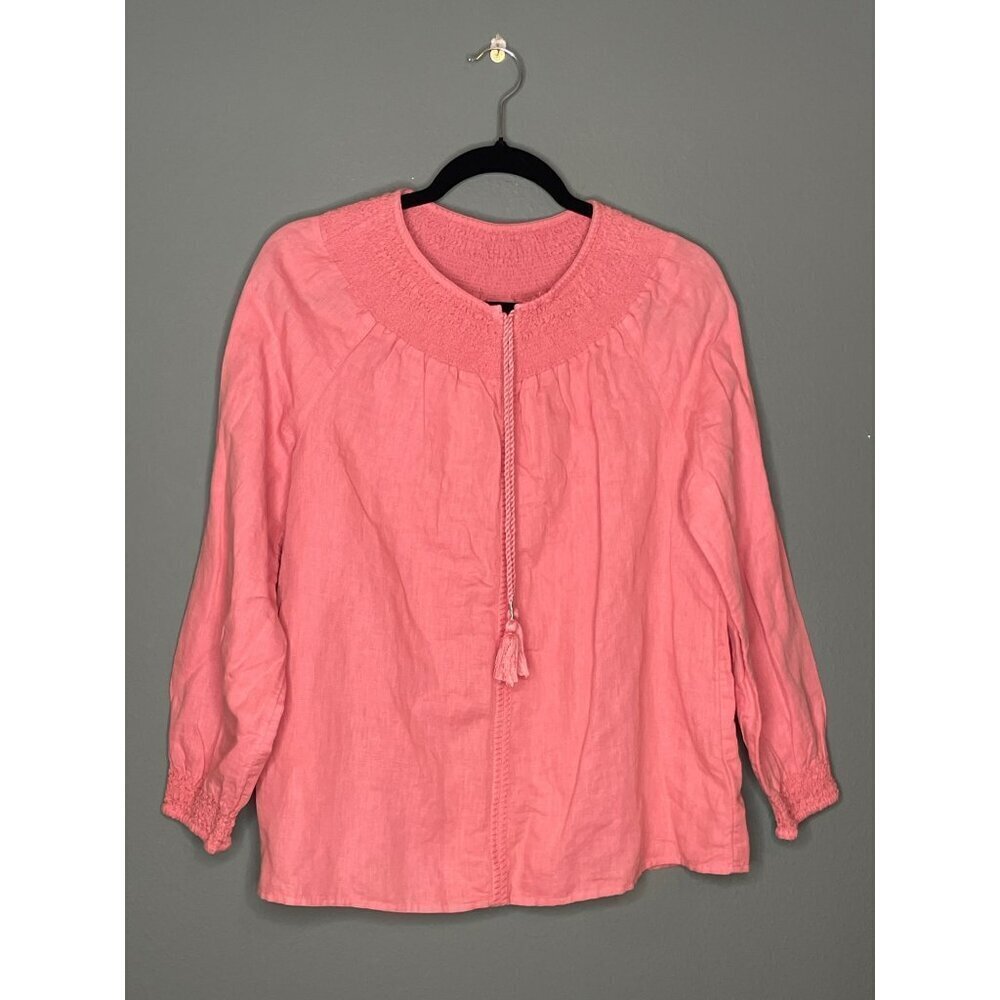 Rachel Zoe Linen Blend Women's Small Shirred Tassel Blouse